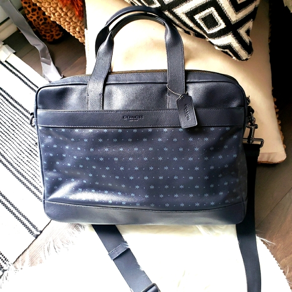 ππ Coach Two-Tone Blue Leather Laptop Bag Briefcase with Adjustable Strap EUC - Picture 4 of 8